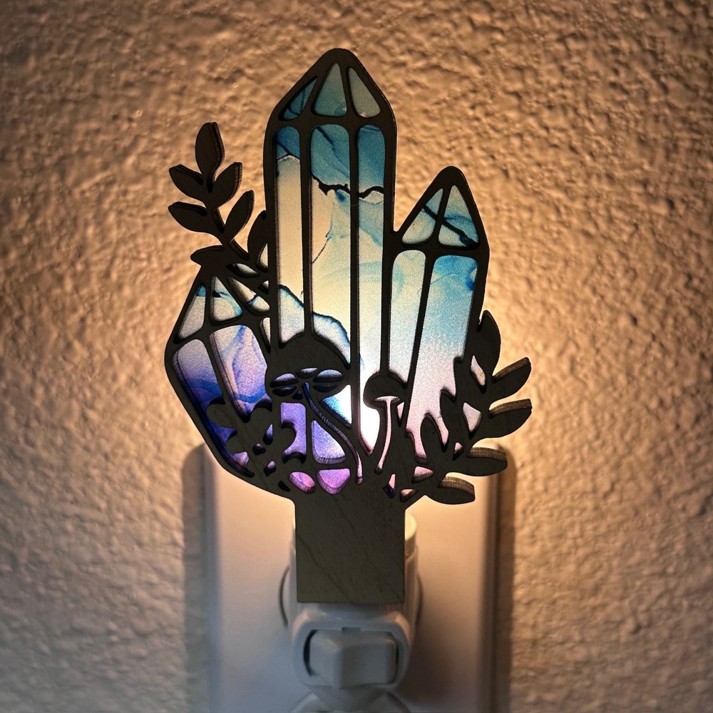 Crystal Mushroom Wood Night Light Blue Purple Nature Boho LED Lamp Handmade‎ - Picture 5 of 7